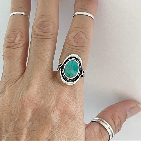 Sterling Silver Bali Style Genuine Turquoise Ring, Boho Ring, Silver Rings - Picture 12 of 12